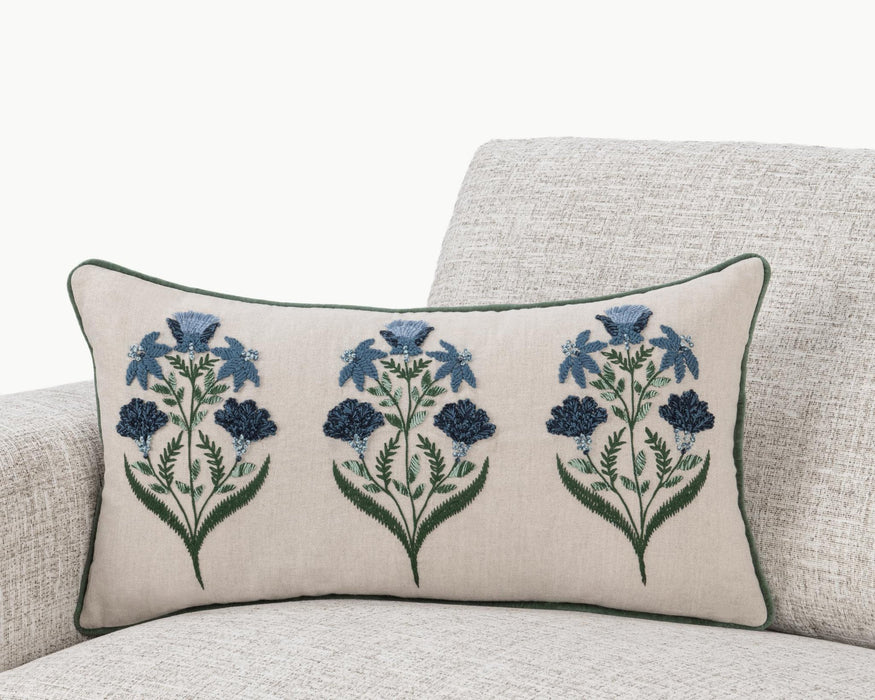 Villa By Classic Home - NV Belcourt Floral Natural/Blue 14x26 Pillows -Set of 2- V310060 - GreatFurnitureDeal