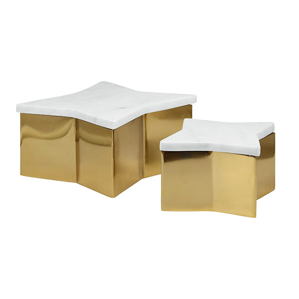 Worlds Away - Small Star Box With White Marble Lid And Brass Base - VIXEN SM - GreatFurnitureDeal