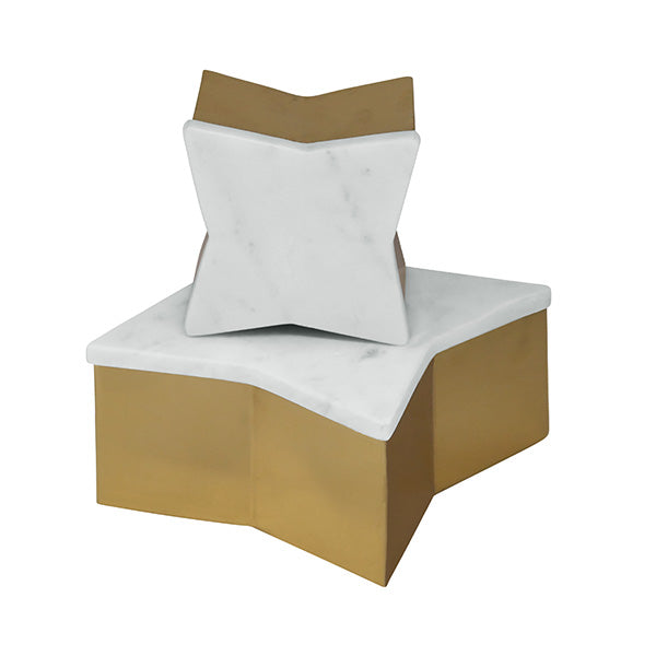 Worlds Away - Small Star Box With White Marble Lid And Brass Base - VIXEN SM - GreatFurnitureDeal