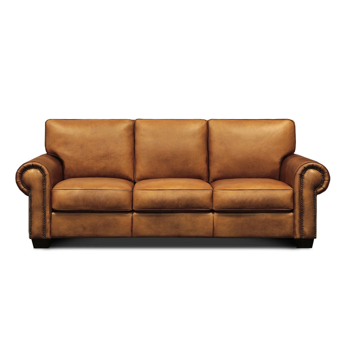 GFD Leather - Valencia Top Grain Hand Antiqued Leather Traditional Sofa - Taupe - GTRX6T-30