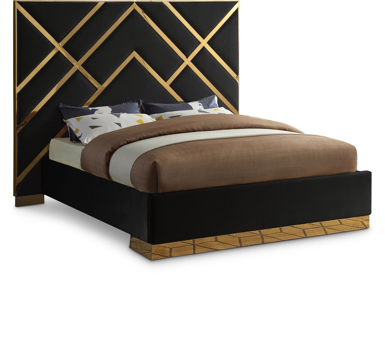 Meridian Furniture - Vector Black Velvet Upholstered King Bed - VectorBlack-K - GreatFurnitureDeal