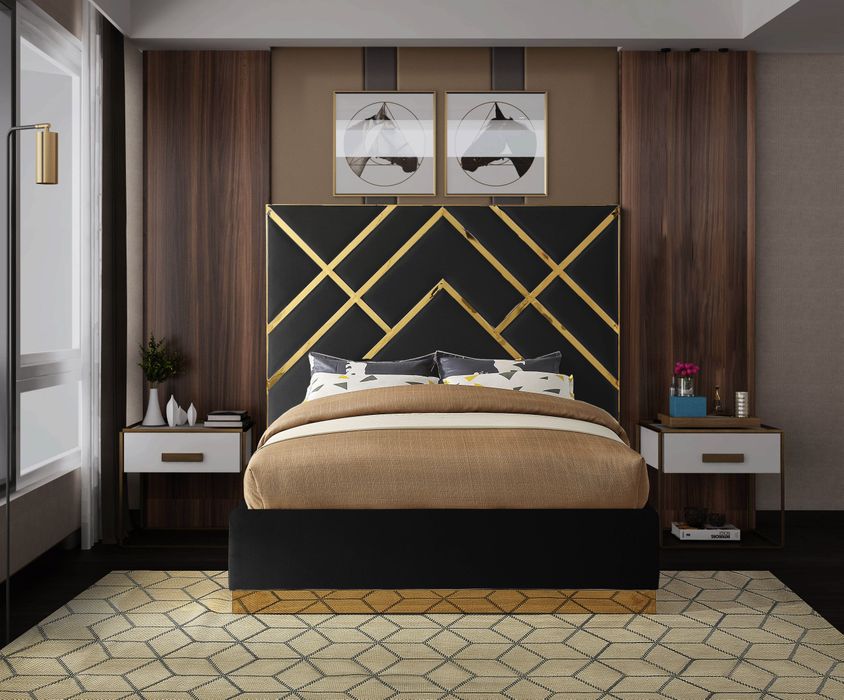 Meridian Furniture - Vector Black Velvet Upholstered King Bed - VectorBlack-K - GreatFurnitureDeal