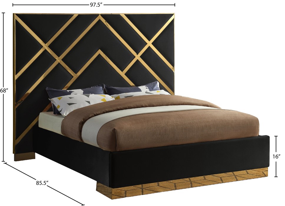 Meridian Furniture - Vector Black Velvet Upholstered King Bed - VectorBlack-K - GreatFurnitureDeal