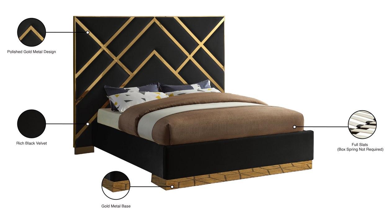 Meridian Furniture - Vector Black Velvet Upholstered King Bed - VectorBlack-K - GreatFurnitureDeal