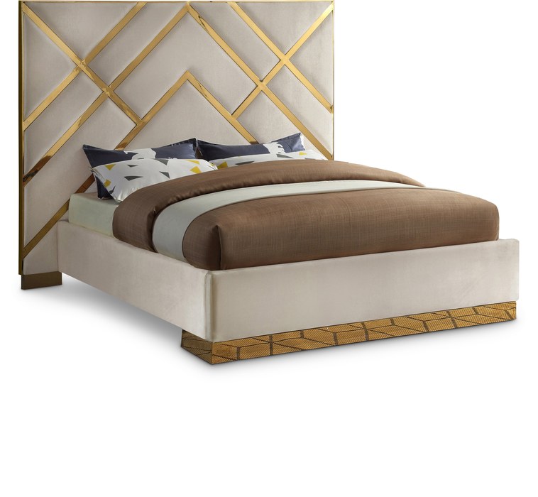 Meridian Furniture - Vector Cream Velvet Upholstered King Bed - VectorCream-K - GreatFurnitureDeal