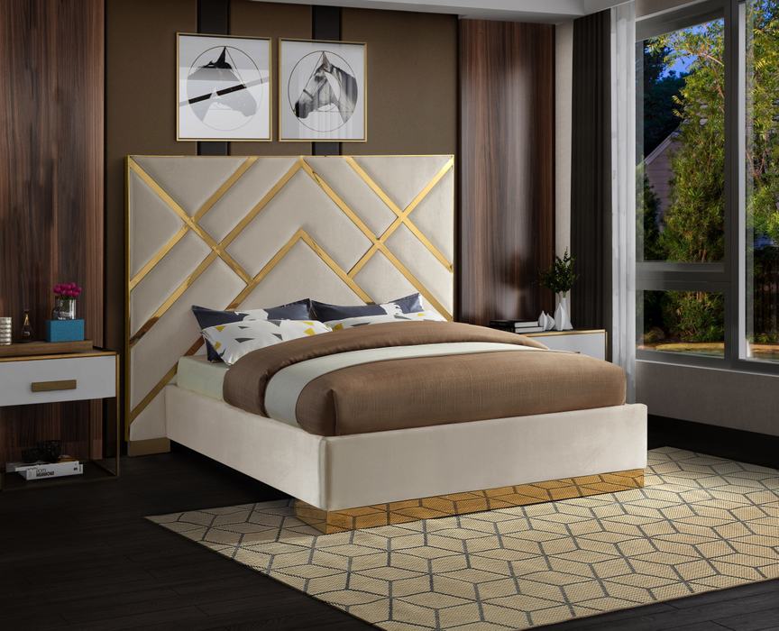 Meridian Furniture - Vector Cream Velvet Upholstered King Bed - VectorCream-K - GreatFurnitureDeal