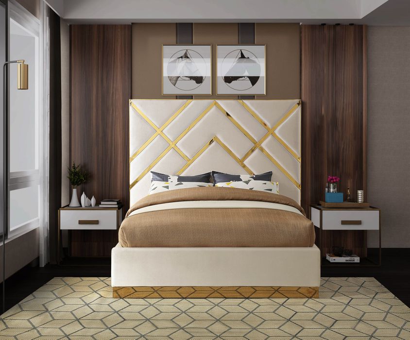 Meridian Furniture - Vector Cream Velvet Upholstered King Bed - VectorCream-K - GreatFurnitureDeal