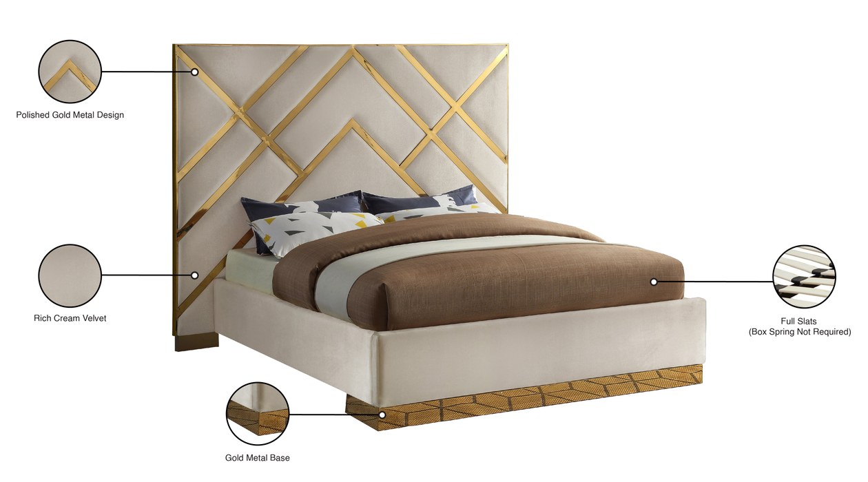 Meridian Furniture - Vector Cream Velvet Upholstered King Bed - VectorCream-K - GreatFurnitureDeal