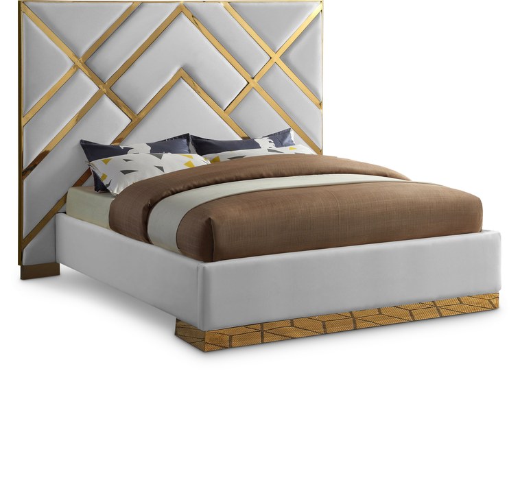 Meridian Furniture - Vector White Velvet Upholstered King Bed - VectorWhite-K - GreatFurnitureDeal