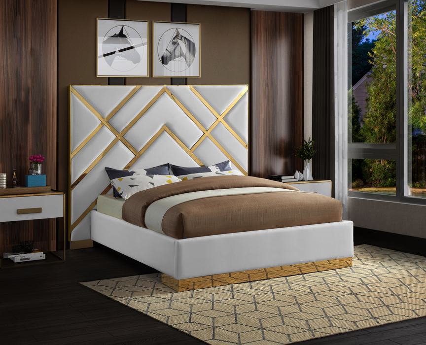 Meridian Furniture - Vector White Velvet Upholstered King Bed - VectorWhite-K - GreatFurnitureDeal