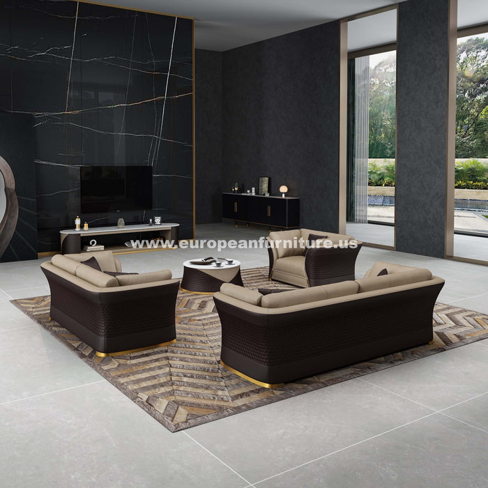 European Furniture - Vogue 3 Piece Sofa Set Sand Beige-Chocolate Italian Leather - EF-27990