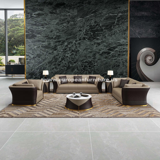 European Furniture - Vogue 3 Piece Sofa Set Sand Beige-Chocolate Italian Leather - EF-27990 - GreatFurnitureDeal