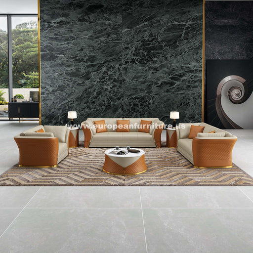 European Furniture - Vogue 3 Piece Sofa Set Beige-Cognac Italian Leather - EF-27992 - GreatFurnitureDeal