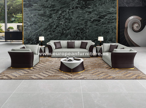 European Furniture - Vogue 3 Piece Sofa Set Grey & Chocolate Italian Leather - EF-27993 - GreatFurnitureDeal