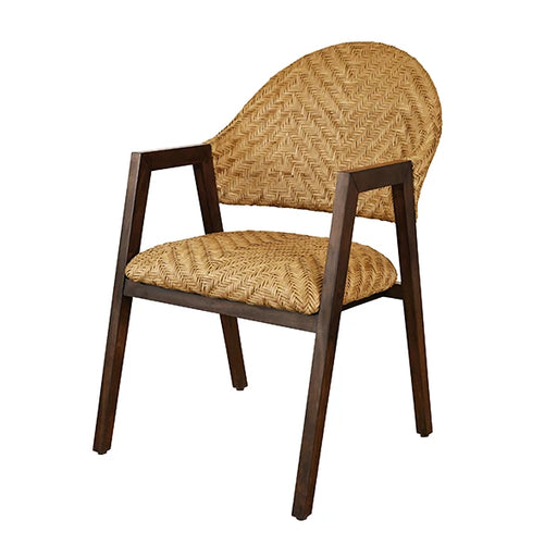 Worlds Away - Walter Round Back Armed Dining Chair With Woven Rattan Seat And Back Rest - WALTER - GreatFurnitureDeal