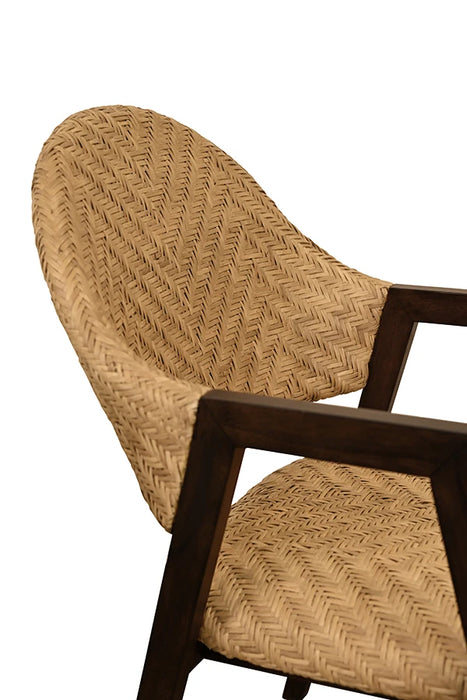 Worlds Away - Walter Round Back Armed Dining Chair With Woven Rattan Seat And Back Rest - WALTER - GreatFurnitureDeal