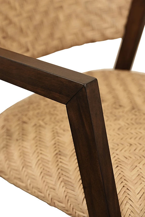 Worlds Away - Walter Round Back Armed Dining Chair With Woven Rattan Seat And Back Rest - WALTER - GreatFurnitureDeal