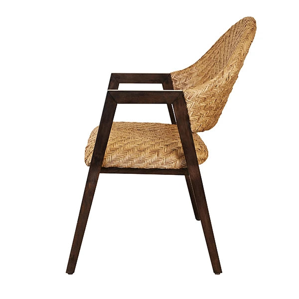 Worlds Away - Walter Round Back Armed Dining Chair With Woven Rattan Seat And Back Rest - WALTER - GreatFurnitureDeal