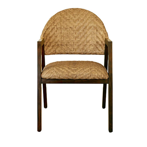 Worlds Away - Walter Round Back Armed Dining Chair With Woven Rattan Seat And Back Rest - WALTER - GreatFurnitureDeal