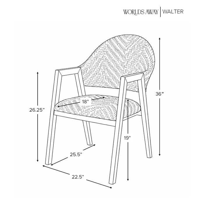 Worlds Away - Walter Round Back Armed Dining Chair With Woven Rattan Seat And Back Rest - WALTER - GreatFurnitureDeal
