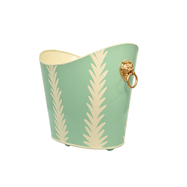 Worlds Away - Wblionov Small Oval Wastebasket With Raised Ends And Lion Handles - WBLIONOV-SM FROND - GreatFurnitureDeal