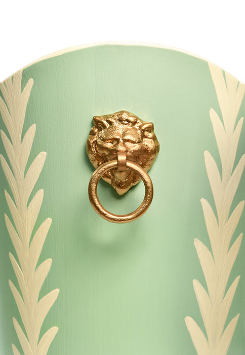 Worlds Away - Wblionov Small Oval Wastebasket With Raised Ends And Lion Handles - WBLIONOV-SM FROND - GreatFurnitureDeal