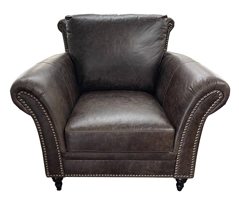 Mariano Italian Leather Furniture - Windish Chair and Ottoman  Set in Bomber Walnut - WINDISH-CO - GreatFurnitureDeal
