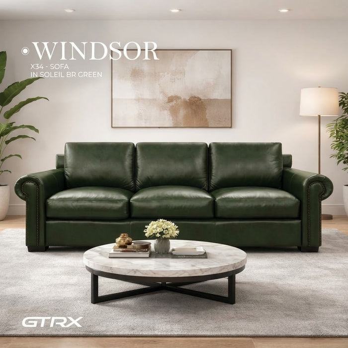 Mariano Italian Leather Furniture - Windsor Italian Green Leather Sofa - GTRX-WINDSOR-S - GreatFurnitureDeal