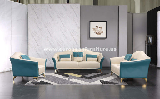 European Furniture - Winston Loveseat White-Blue Italian Leather - EF-29052-L - GreatFurnitureDeal