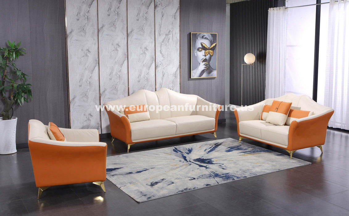European Furniture - Winston Chair White-Orange Italian Leather - EF-29050-C