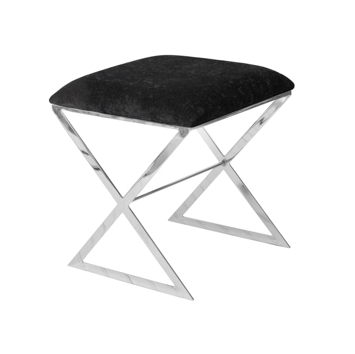 Worlds Away - X Side Stool with Upholstered Black Velvet Top In Nickel Plated - X SIDE NUB - GreatFurnitureDeal