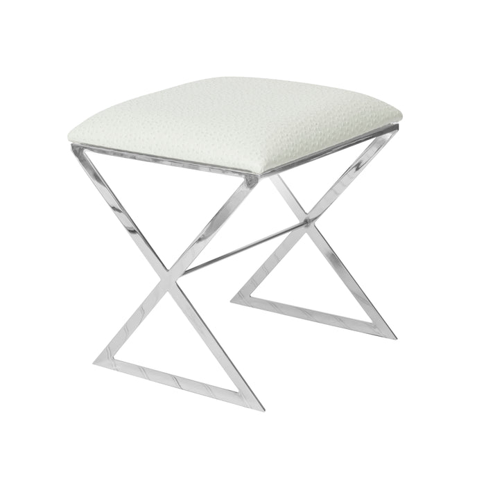 Worlds Away - X Side Stool with Upholstered Cream Ostrich Top In Nickel Plated - X SIDE NUO - GreatFurnitureDeal