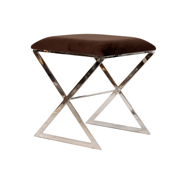 Worlds Away - X Side Stool with Upholstered Brown Velvet Top In Nickel Plated - X SIDE NU - GreatFurnitureDeal