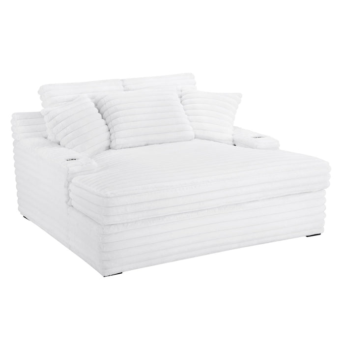 Grand Home Theatre Chaise Lounge w/ Dual Cupholders and Dual USB Charging Ports in White - GreatFurnitureDeal