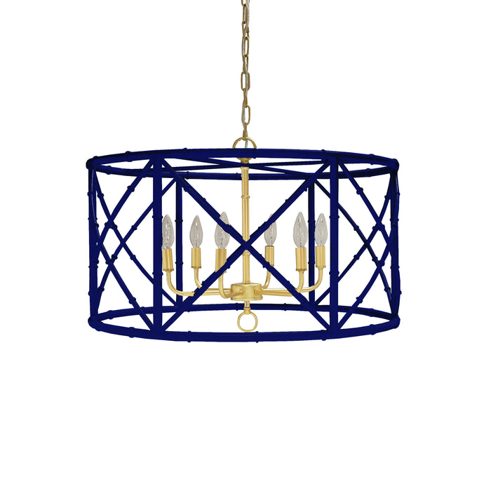 Worlds Away - Zia Bamboo Chandelier In Navy W Gold Cluster - ZIA NVY - GreatFurnitureDeal