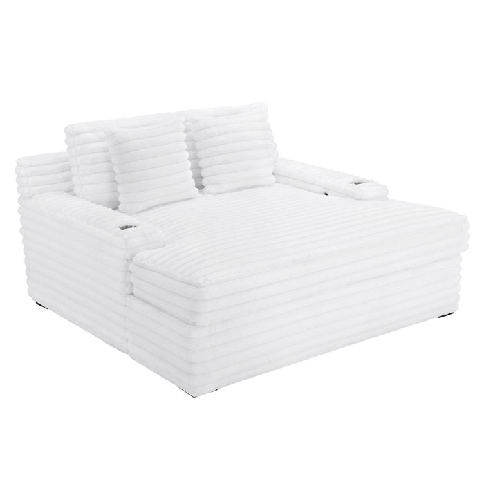 Grand Home Theatre Chaise Lounge w/ Dual Cupholders and Dual USB Charging Ports in White