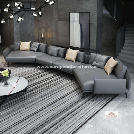 European Furniture - Venere Mansion Sectional Gray Italian Leather - EF-65553-6S - GreatFurnitureDeal