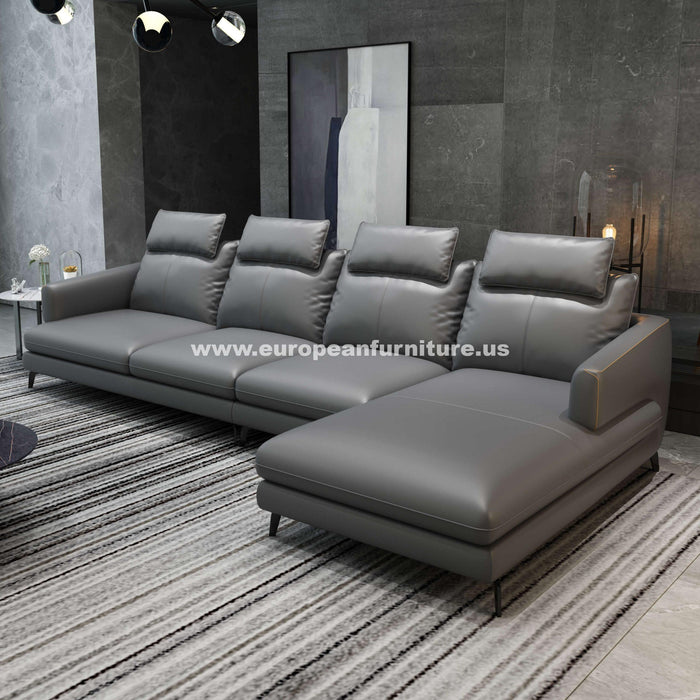 European Furniture - Marconi RHF Sectional Gray Italian Leather - EF-74539R-3RHC