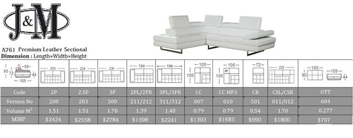 J&M Furniture - A761 Italian Leather RHF Sectional Sofa in Snow White - 178557-RHF - GreatFurnitureDeal