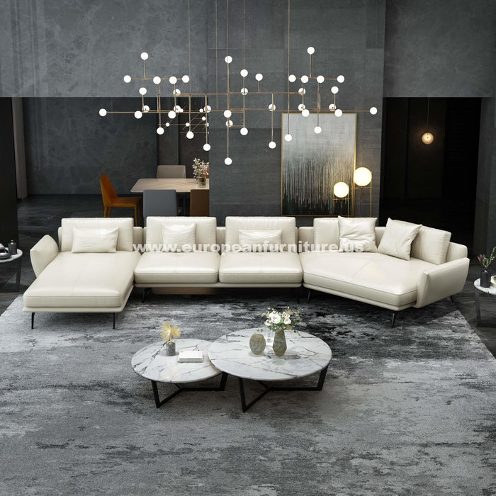 European Furniture - Santiago Italian Off White Leather Sectional LHF - EF-83542L-3LHF