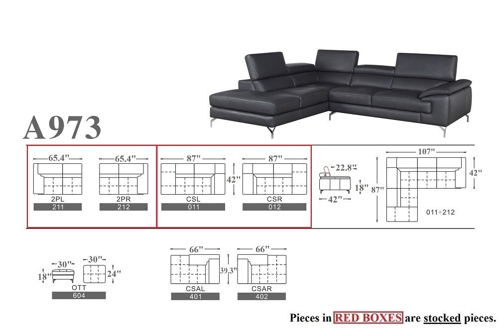 J&M Furniture - A973 Premium Leather LHF Sectional Sofa in Slate Grey - 1790613-LHF