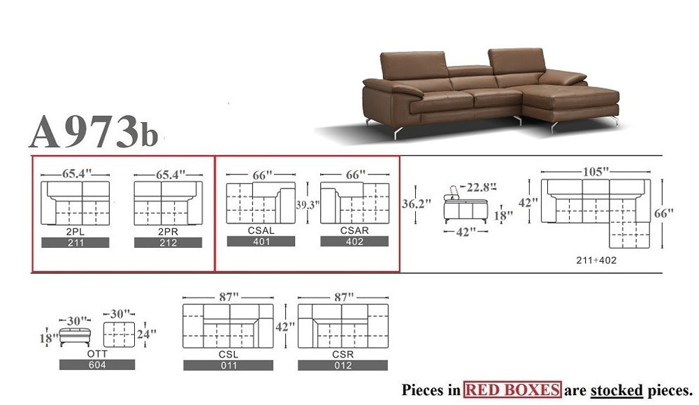 J&M Furniture - A973b Premium Leather RHF Sectional Sofa in Caramel - 17906122-RHF