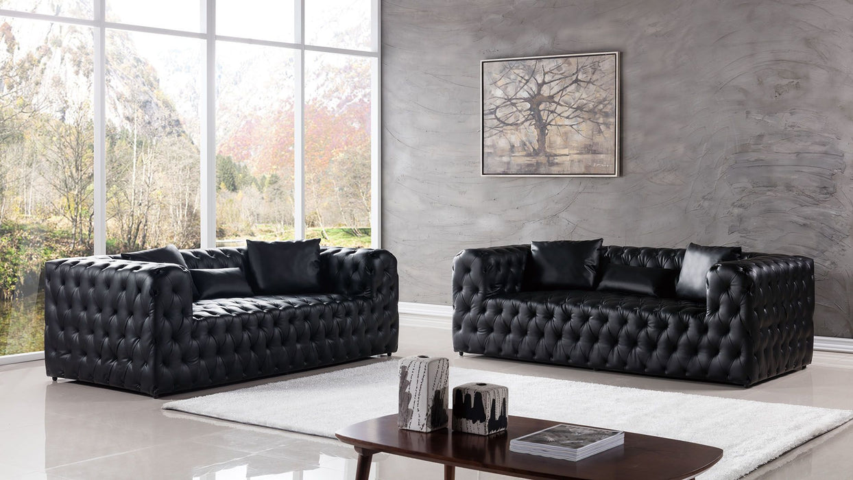 American Eagle Furniture - AE-D821 Black Faux Leather Loveseat - AE-D821-BK-LS