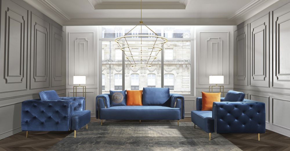 American Eagle Furniture - AE-D832 Royal Blue Velvet Sofa - AE-D832-RB-SF