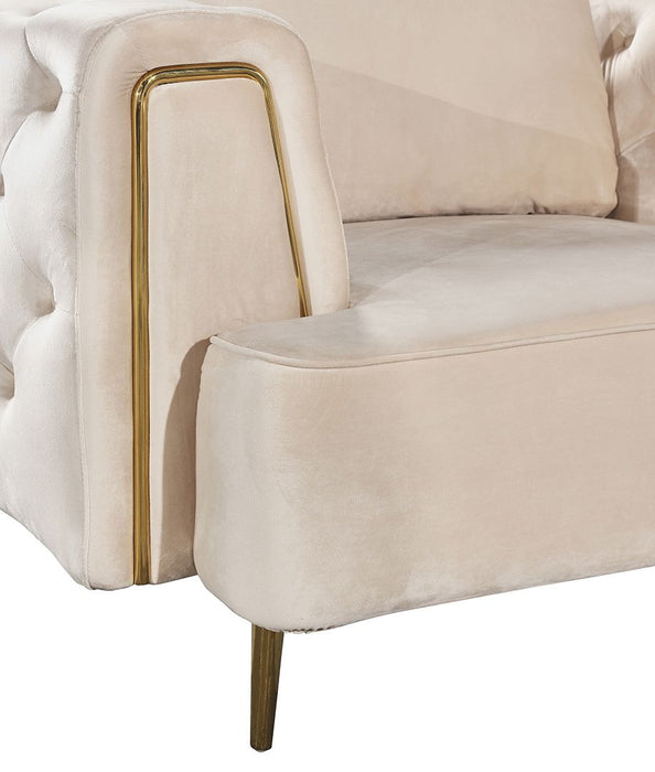 American Eagle Furniture - AE-D832 Cream Velvet Extra Long Sofa - AE-D832-CRM-4S - GreatFurnitureDeal