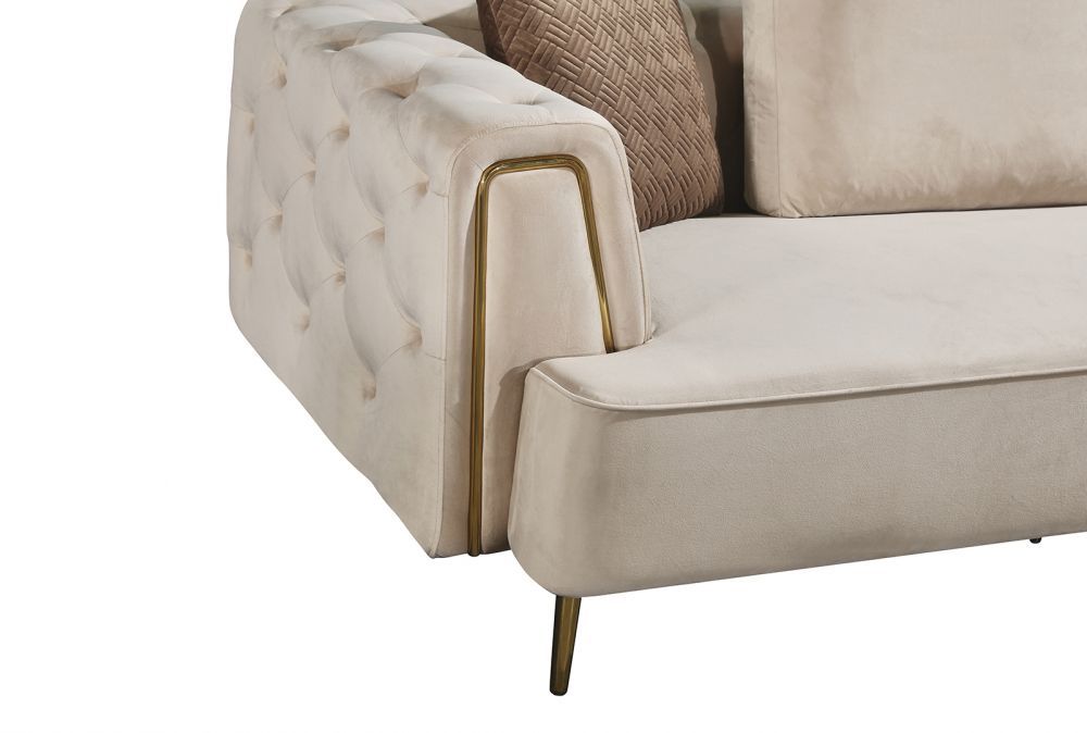 American Eagle Furniture - AE-D832 Cream Velvet Extra Long Sofa - AE-D832-CRM-4S - GreatFurnitureDeal