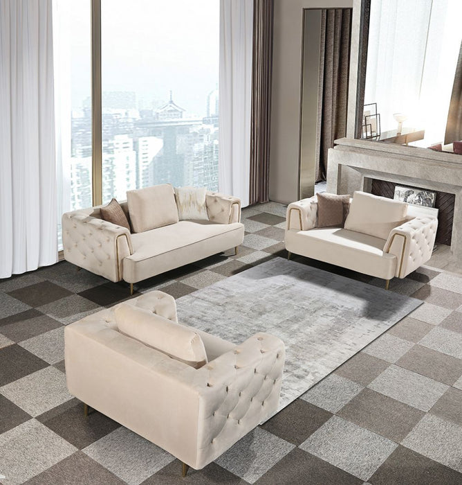 American Eagle Furniture - AE-D832 Cream Velvet Sofa - AE-D832-CRM-SF - GreatFurnitureDeal