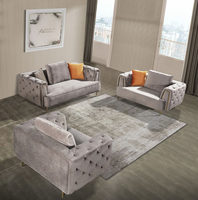 American Eagle Furniture - AE-D832 Gray Velvet Extra Long Sofa - AE-D832-GR-4S