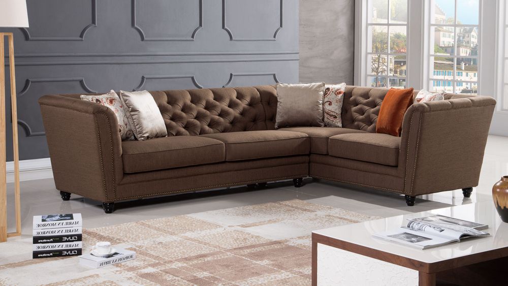 American Eagle Furniture - AE-L2219 Brown Fabric Sectional Left Sitting - AE-L2219L-BR