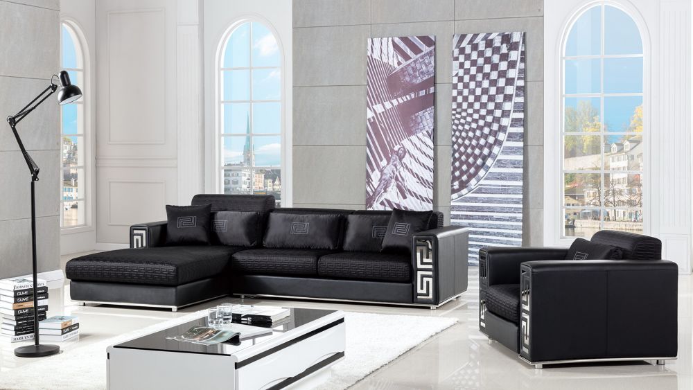 American Eagle Furniture - AE-L238 Black Fabric Sectional - Right Sitting - AE-L238R-BK